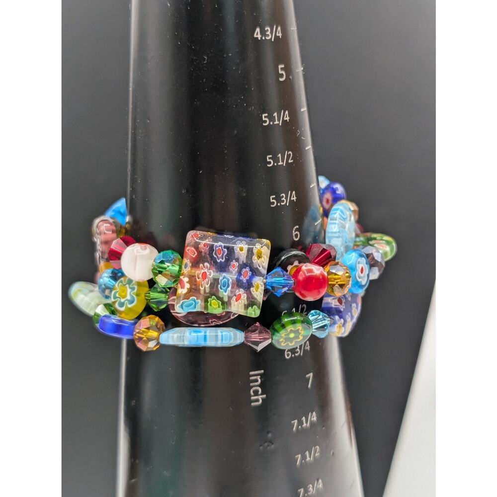Millefiori Glass Bead Wire Wrap Bracelet - Picture 5 of 7